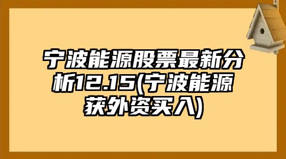 寧波能源股票最新分析12.15(寧波能源獲外資買(mǎi)入)