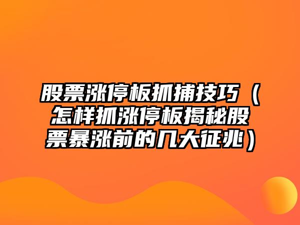 股票漲停板抓捕技巧（怎樣抓漲停板揭秘股票暴漲前的幾大征兆）