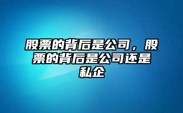 股票的背后是公司，股票的背后是公司還是私企