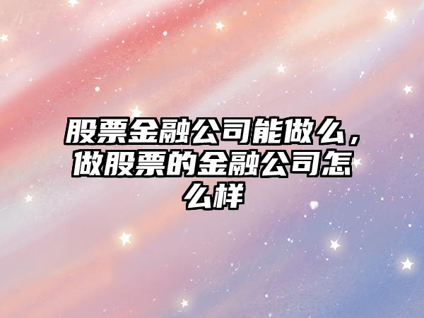 股票金融公司能做么，做股票的金融公司怎么樣