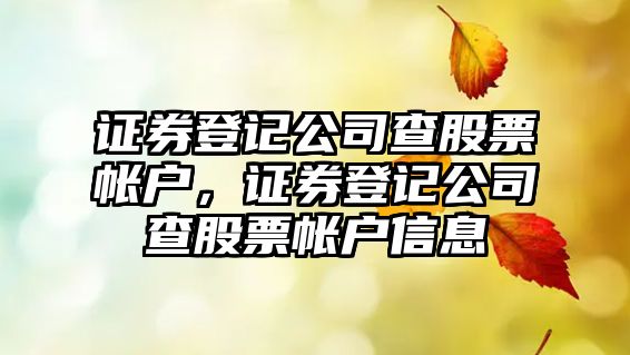 證券登記公司查股票帳戶(hù)，證券登記公司查股票帳戶(hù)信息