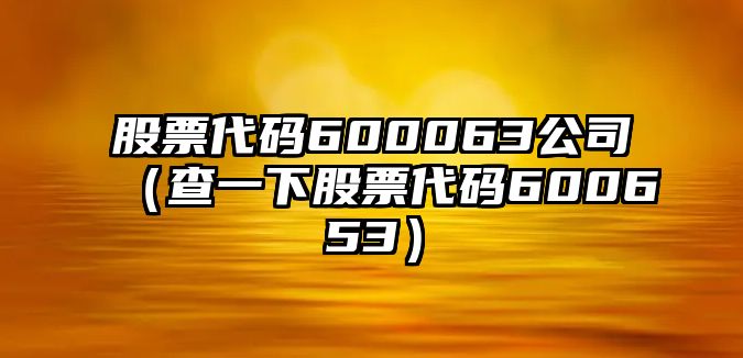 股票代碼600063公司（查一下股票代碼600653）