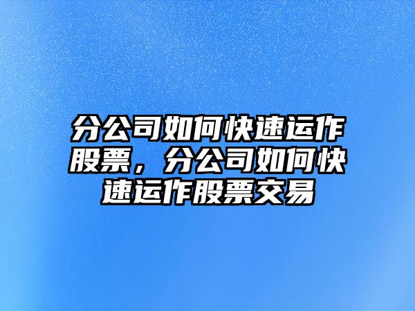 分公司如何快速運作股票，分公司如何快速運作股票交易