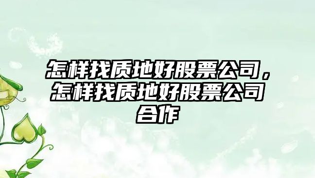 怎樣找質(zhì)地好股票公司，怎樣找質(zhì)地好股票公司合作