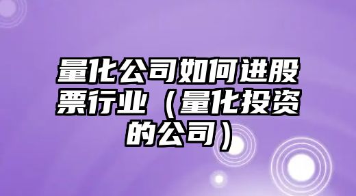 量化公司如何進(jìn)股票行業(yè)（量化投資的公司）