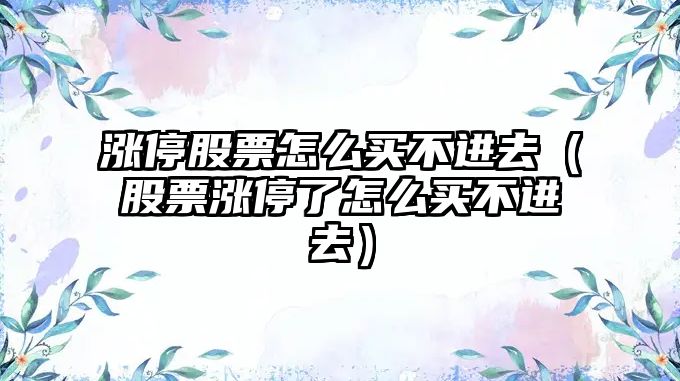 漲停股票怎么買(mǎi)不進(jìn)去（股票漲停了怎么買(mǎi)不進(jìn)去）