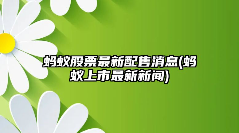 螞蟻股票最新配售消息(螞蟻上市最新新聞)