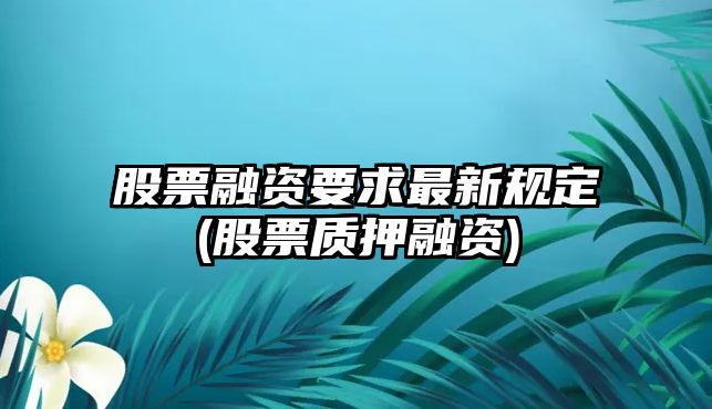 股票融資要求最新規定(股票質(zhì)押融資)