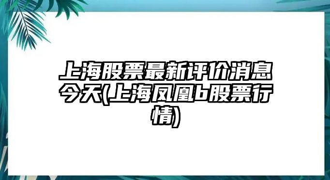 上海股票最新評價(jià)消息今天(上海鳳凰b股票行情)