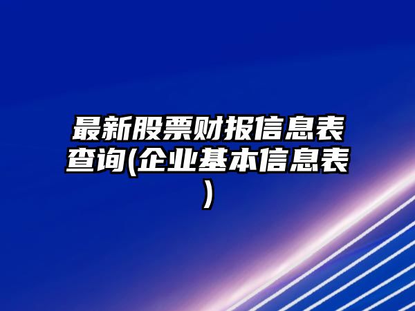 最新股票財報信息表查詢(xún)(企業(yè)基本信息表)