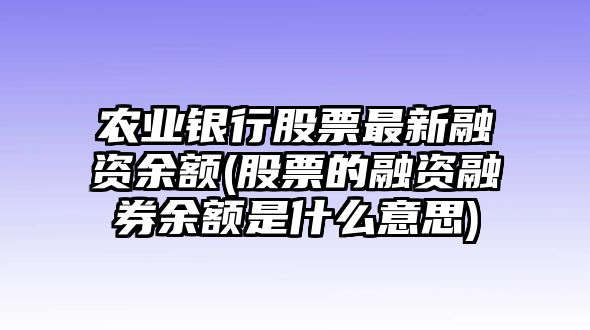 農業(yè)銀行股票最新融資余額(股票的融資融券余額是什么意思)