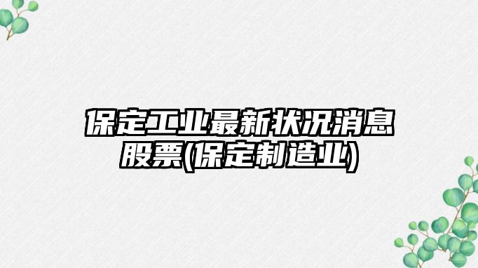 保定工業(yè)最新?tīng)顩r消息股票(保定制造業(yè))