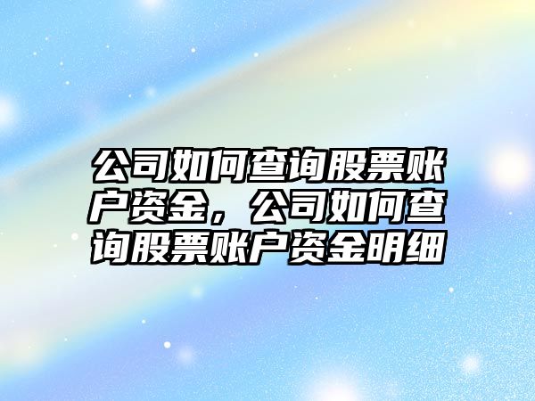 公司如何查詢(xún)股票賬戶(hù)資金，公司如何查詢(xún)股票賬戶(hù)資金明細