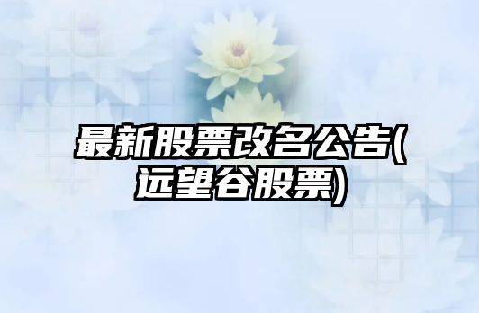 最新股票改名公告(遠望谷股票)