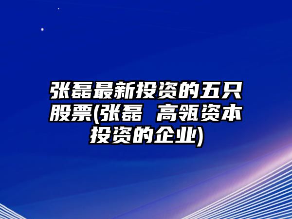 張磊最新投資的五只股票(張磊 高瓴資本投資的企業(yè))