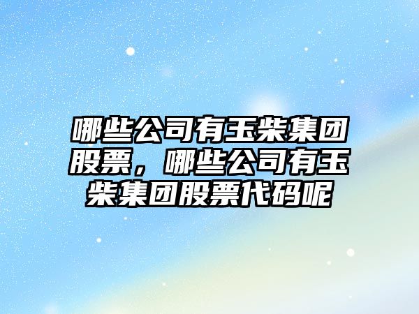 哪些公司有玉柴集團股票，哪些公司有玉柴集團股票代碼呢