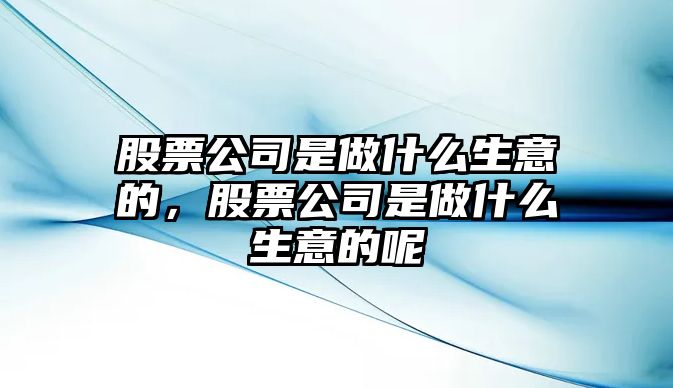 股票公司是做什么生意的，股票公司是做什么生意的呢