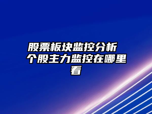 股票板塊監控分析 個(gè)股主力監控在哪里看