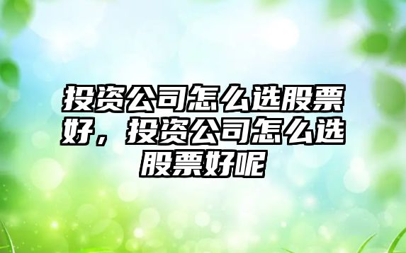 投資公司怎么選股票好，投資公司怎么選股票好呢