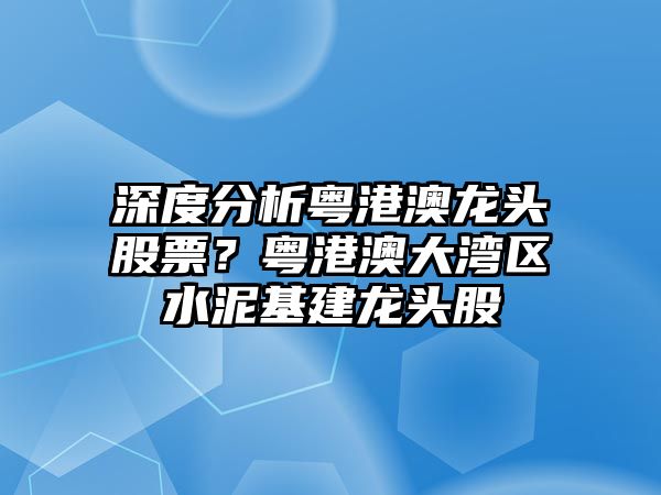 深度分析粵港澳龍頭股票？粵港澳大灣區水泥基建龍頭股