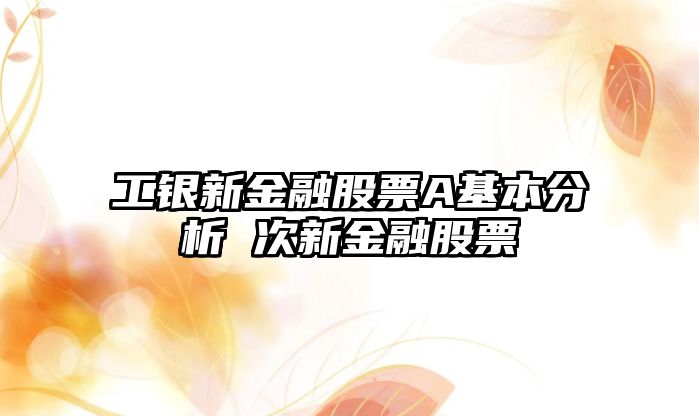 工銀新金融股票A基本分析 次新金融股票