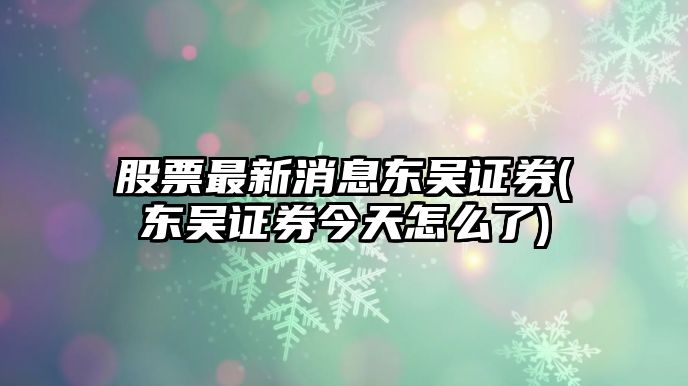 股票最新消息東吳證券(東吳證券今天怎么了)