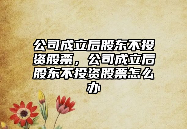 公司成立后股東不投資股票，公司成立后股東不投資股票怎么辦