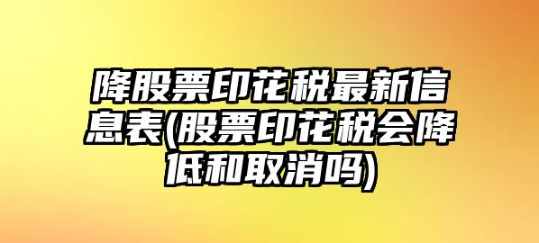 降股票印花稅最新信息表(股票印花稅會(huì )降低和取消嗎)