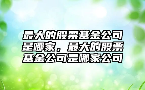 最大的股票基金公司是哪家，最大的股票基金公司是哪家公司