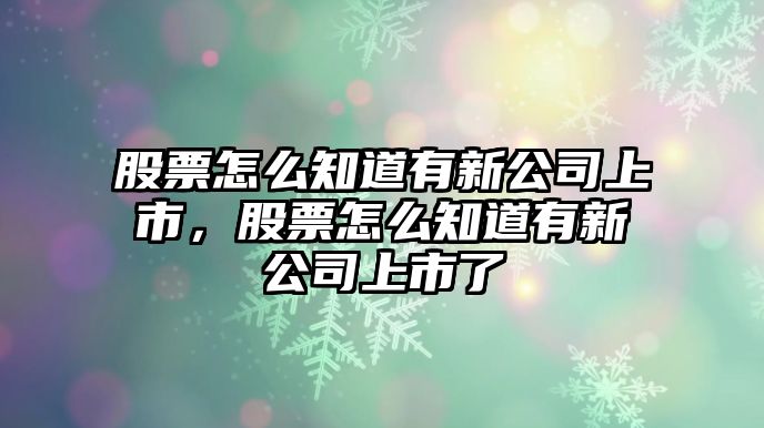 股票怎么知道有新公司上市，股票怎么知道有新公司上市了