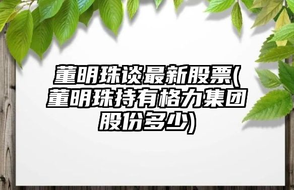 董明珠談最新股票(董明珠持有格力集團股份多少)