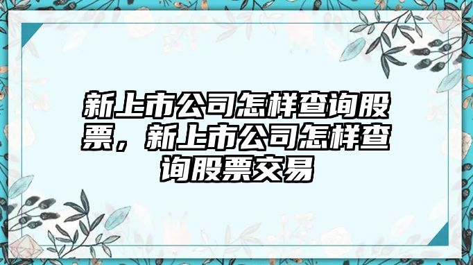 新上市公司怎樣查詢(xún)股票，新上市公司怎樣查詢(xún)股票交易