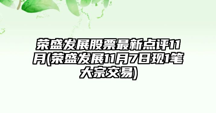 榮盛發(fā)展股票最新點(diǎn)評11月(榮盛發(fā)展11月7日現1筆大宗交易)