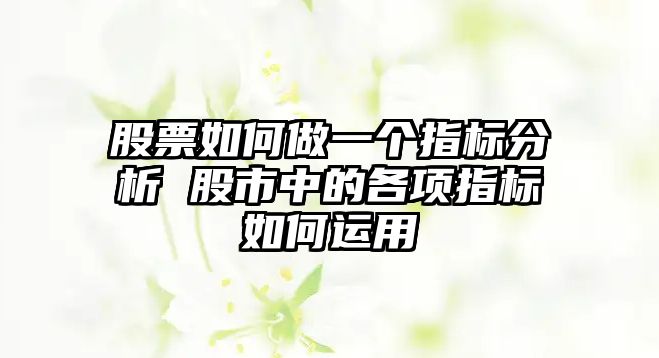 股票如何做一個(gè)指標分析 股市中的各項指標如何運用