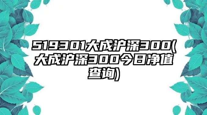 519301大成滬深300(大成滬深300今日凈值查詢(xún))