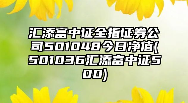 匯添富中證全指證券公司501048今日凈值(501036匯添富中證500)