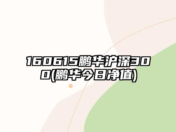 160615鵬華滬深300(鵬華今日凈值)