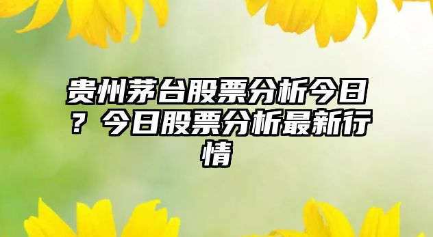 貴州茅臺股票分析今日？今日股票分析最新行情