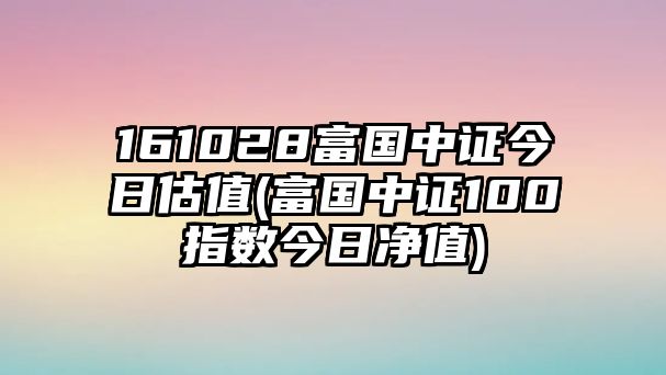 161028富國中證今日估值(富國中證100指數今日凈值)