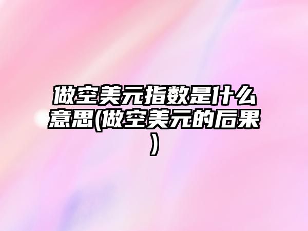 做空美元指數是什么意思(做空美元的后果)