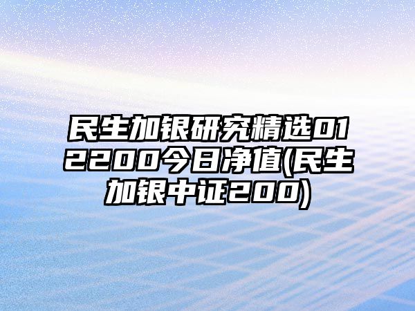 民生加銀研究精選012200今日凈值(民生加銀中證200)