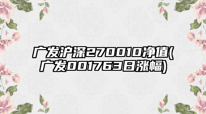 廣發(fā)滬深270010凈值(廣發(fā)001763日漲幅)