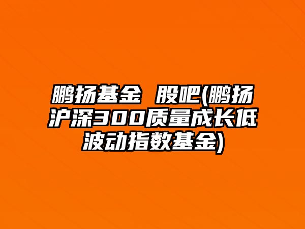 鵬揚基金 股吧(鵬揚滬深300質(zhì)量成長(cháng)低波動(dòng)指數基金)