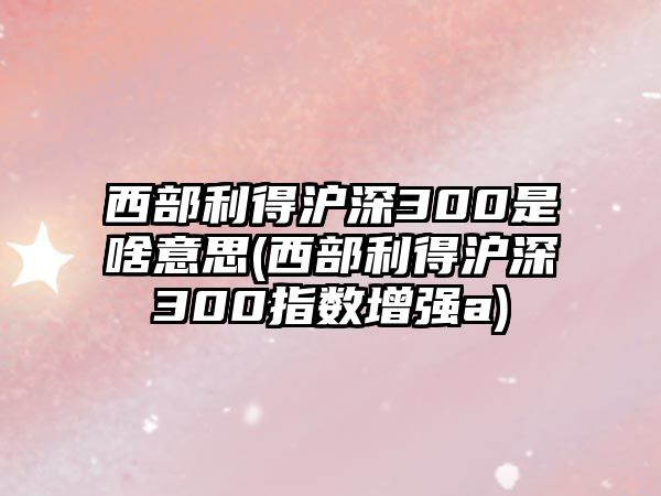 西部利得滬深300是啥意思(西部利得滬深300指數增強a)