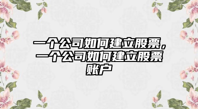 一個(gè)公司如何建立股票，一個(gè)公司如何建立股票賬戶(hù)