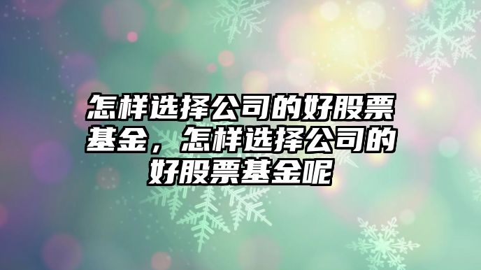 怎樣選擇公司的好股票基金，怎樣選擇公司的好股票基金呢