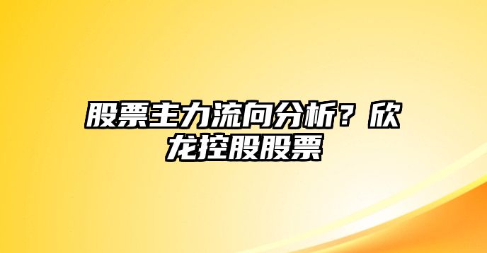 股票主力流向分析？欣龍控股股票