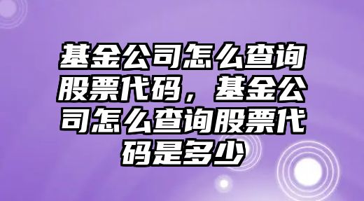 基金公司怎么查詢(xún)股票代碼，基金公司怎么查詢(xún)股票代碼是多少