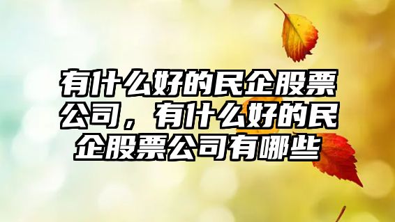 有什么好的民企股票公司，有什么好的民企股票公司有哪些