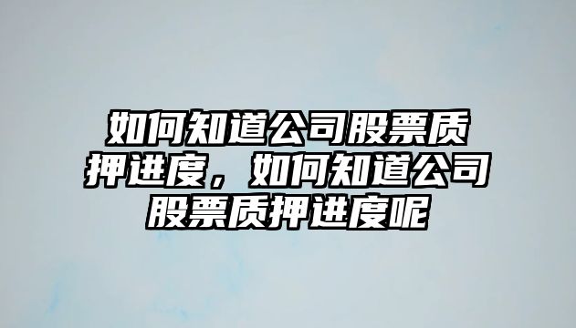 如何知道公司股票質(zhì)押進(jìn)度，如何知道公司股票質(zhì)押進(jìn)度呢